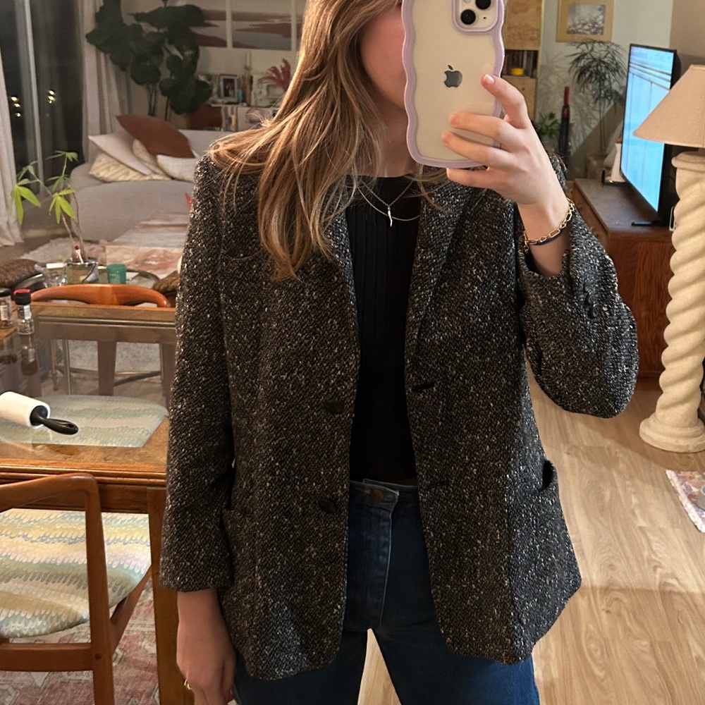 MAXMARA | tweed bouclé wool blazer sz 4/6 black marled tweed